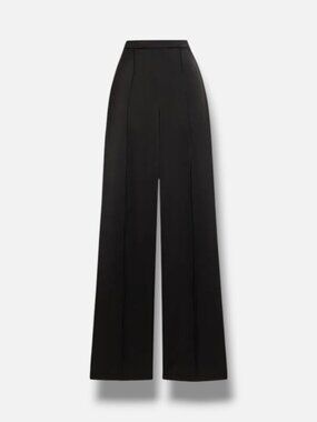 Another Tomorrow Women's Black Satin Pintucked Straight Leg Trousers Size IT 46